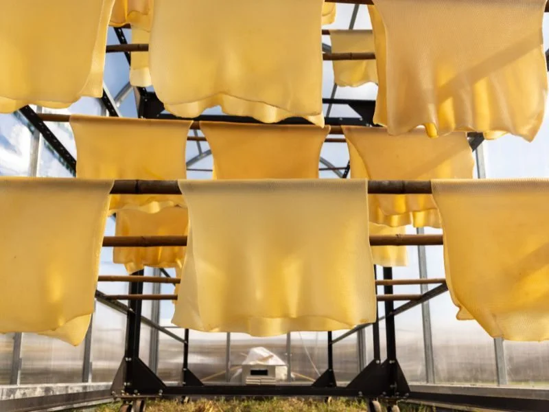 RSS sheets hanging on racks